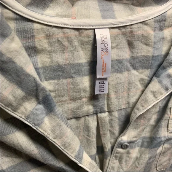 Gilligan & O’Malley Size XX-Large Grey Buffalo Plaid Flannel Nightshirt - Picture 4 of 4